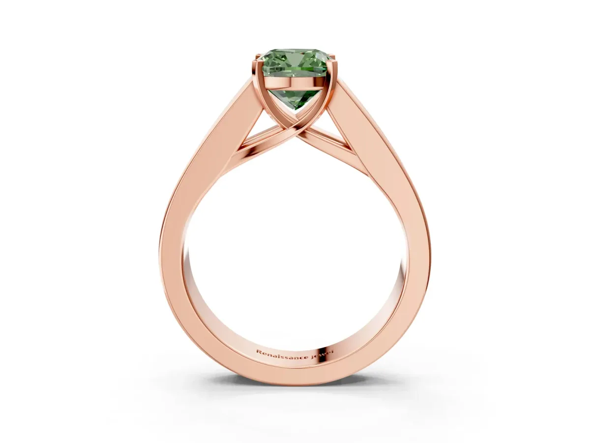 Fancy Green Cushion Cut Cut Channel Set Solitaire Ring with Four-Prong Setting Rose gold