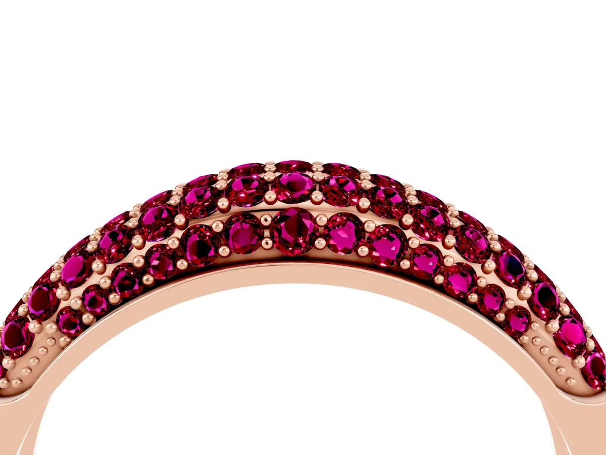 Three-Row Pavé Round Garnet Dome Band Rose gold