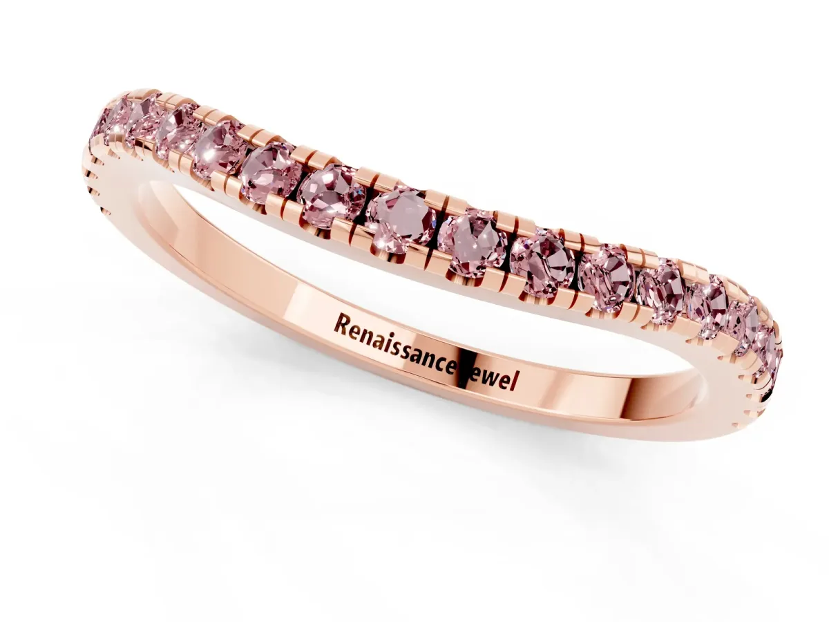 Round Morganite Pavé Half Eternity Band with Shared Prong Setting Rose gold