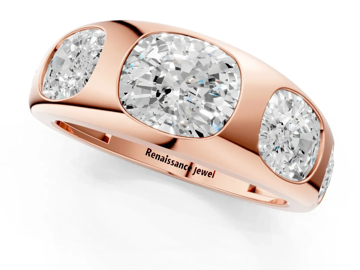 Graduated Cushion Diamond Five-Stone Mens Band Rose gold
