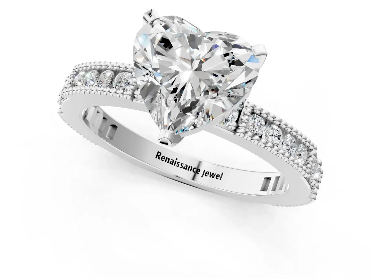 Heart Cut Solitaire with Pavé Band and Four-Prong Setting Silver