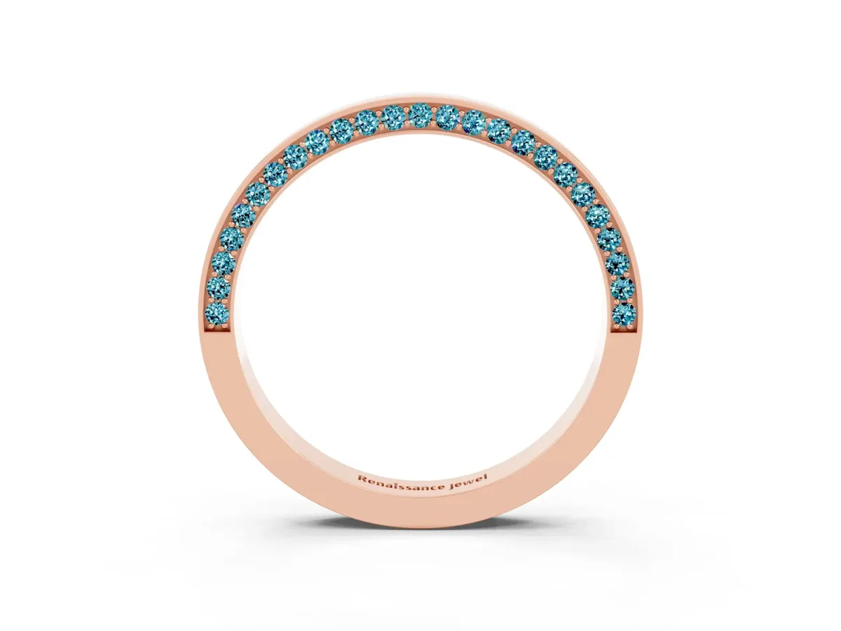 Pavé Round Blue Topaz Channel Set Band Rose gold