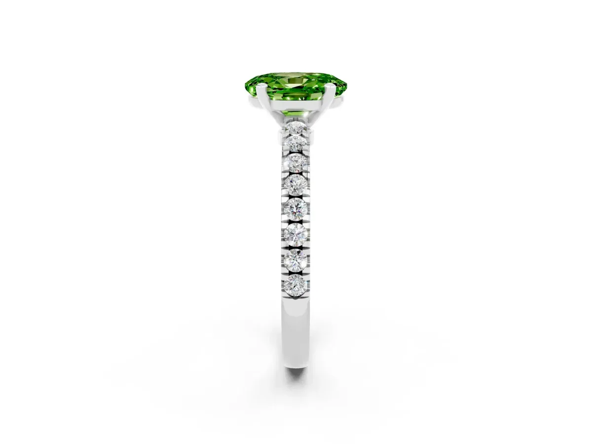 Oval Cut Solitaire Peridot with Pavé Band and Four-Prong Setting Platinum
