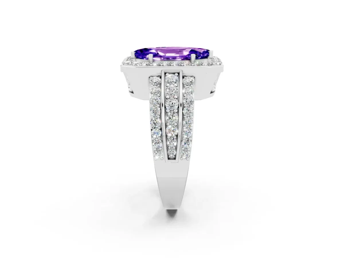 Marquise Cut Halo Tanzanite Ring with Round Split Shank and Prong Setting Platinum