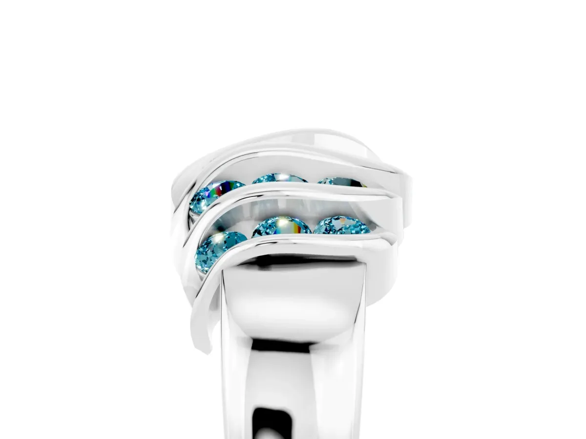 Round Blue Topaz Multi-Row Crossover Band Silver