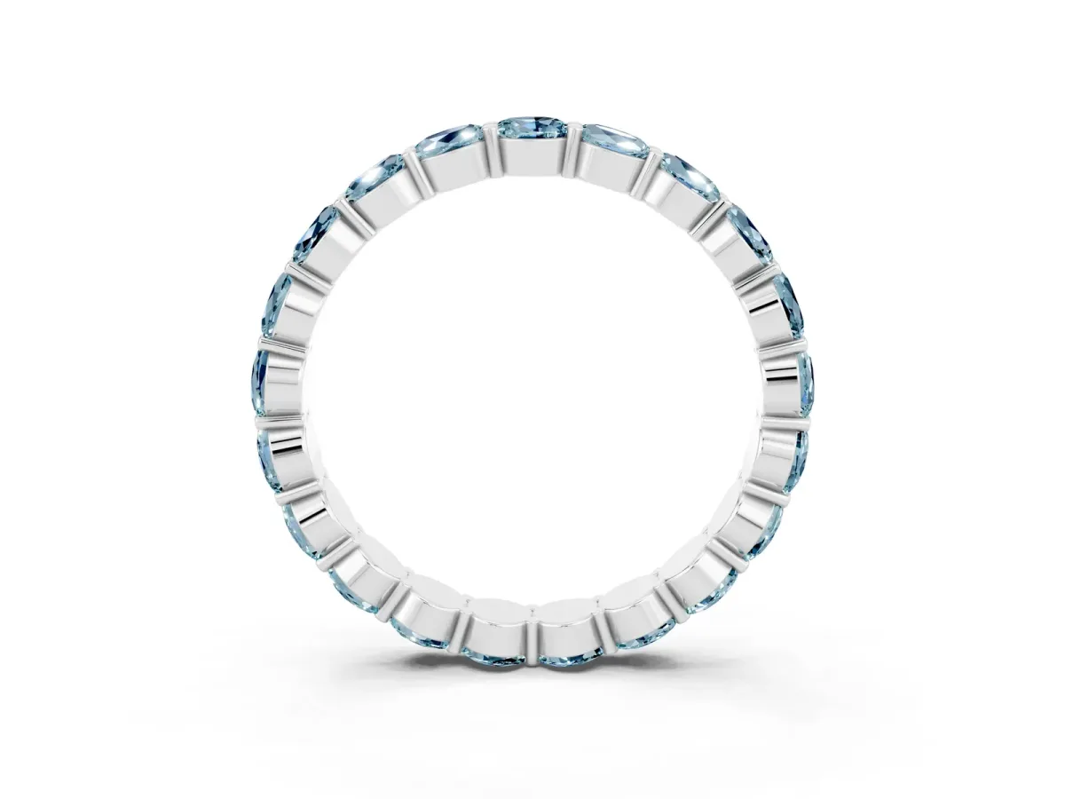 Round Aquamarine Eternity Band with U-Prong Setting Platinum