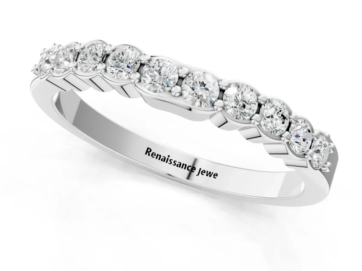 Round Diamond Half-Eternity Band with U-Prong Setting Platinum