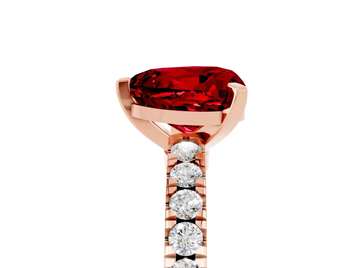 Heart Cut Solitaire Ruby with Pavé Band and Four-Prong Setting Rose gold