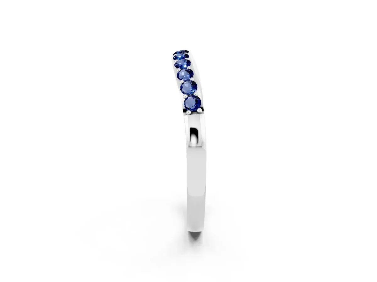 Round Blue Sapphire Curved Wedding Band with Channel Setting Platinum