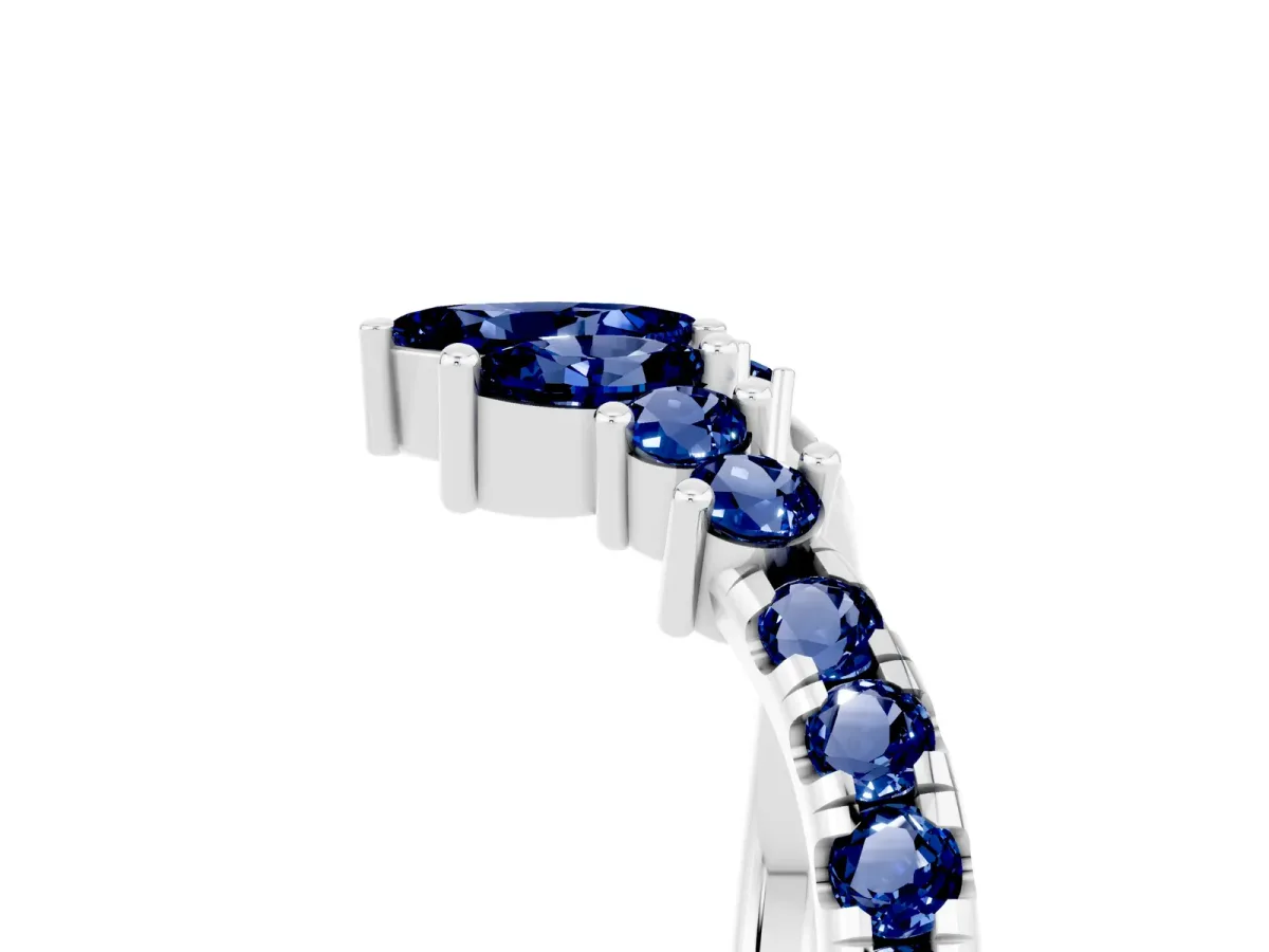 Chevron Marquise and Round Blue Sapphire Open Band with Prong Setting Silver