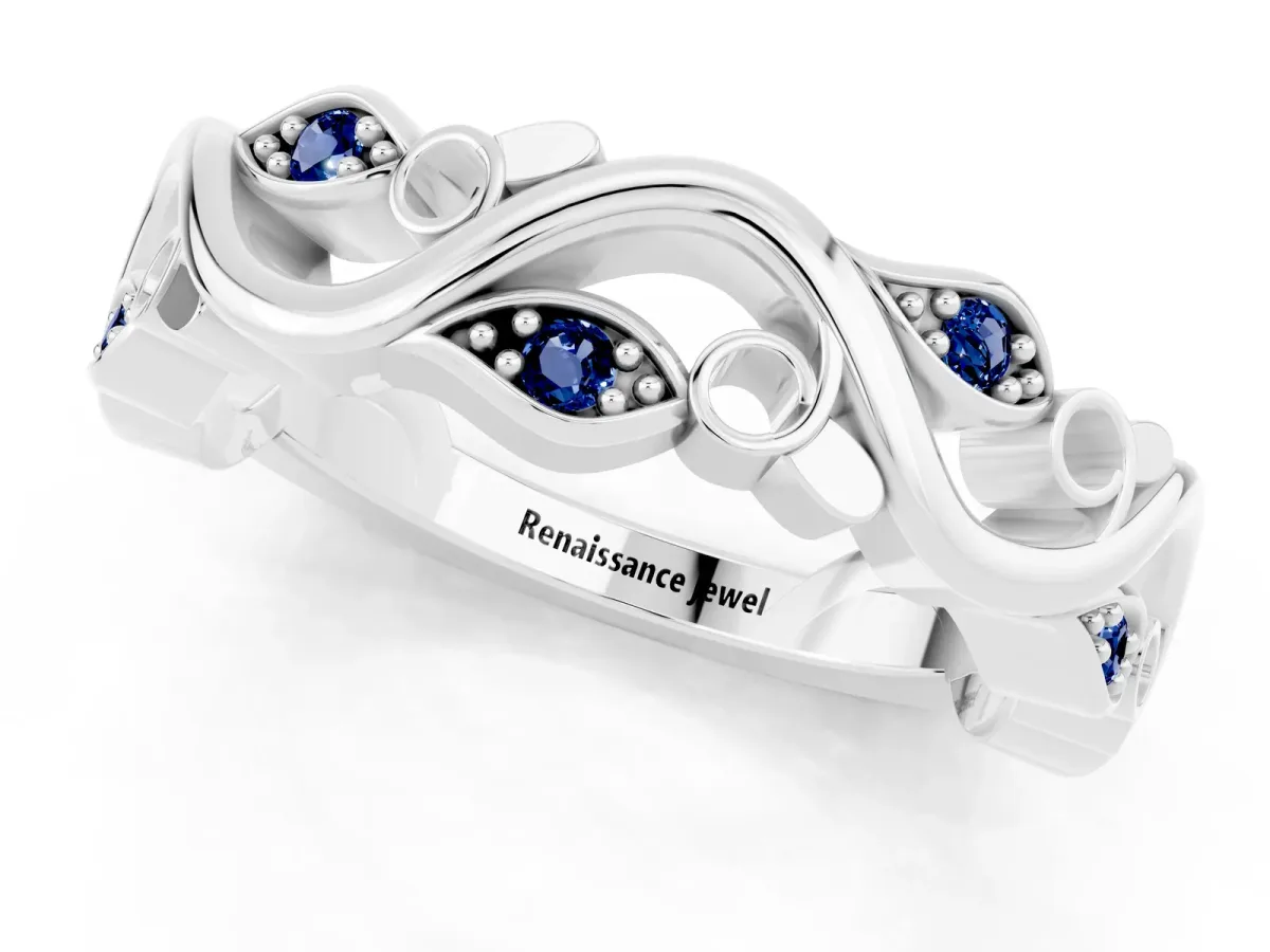 Marquise Blue Sapphire Vine Eternity Band with Bezel Setting White gold