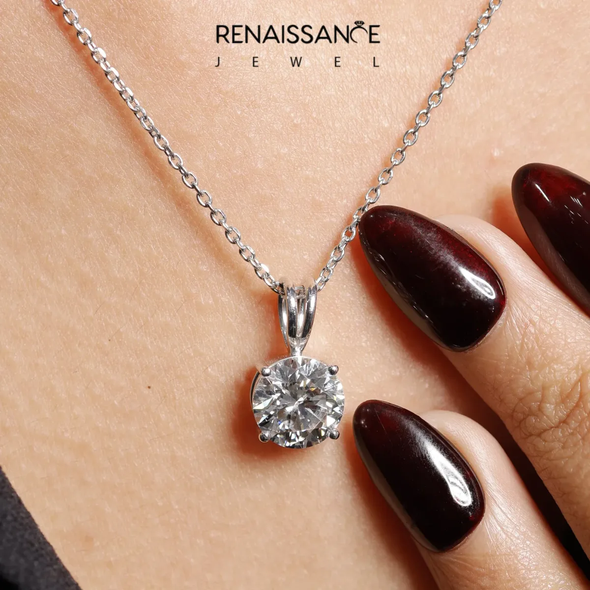 Round Solitaire Pendant with Four-Prong Setting White gold