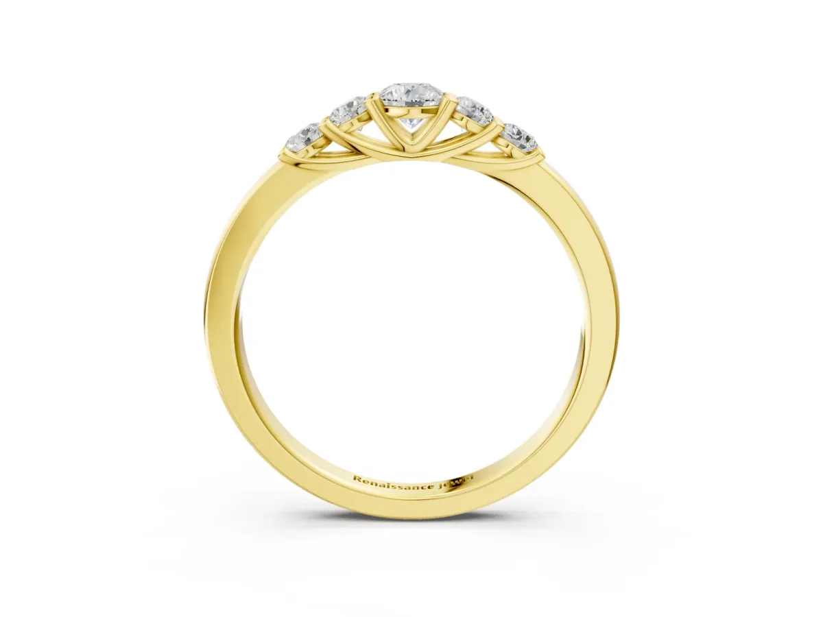 Five-Stone Round Diamond Prong Set Half Eternity Band Yellow gold