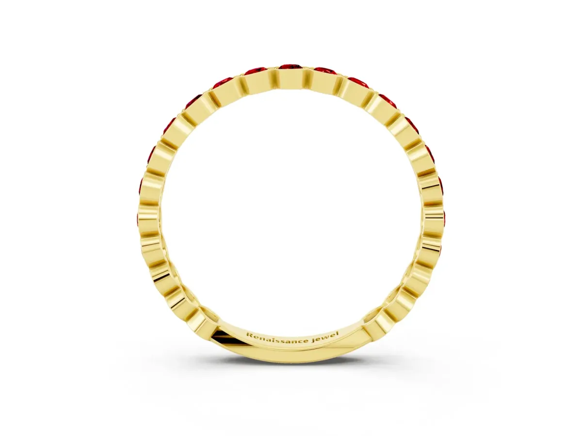 Round Ruby Bezel Set Eternity Band Yellow gold