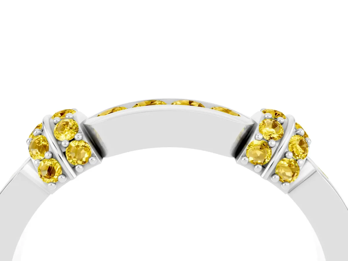 Pavé Round Yellow Sapphire Link Band with Bezel Setting Silver