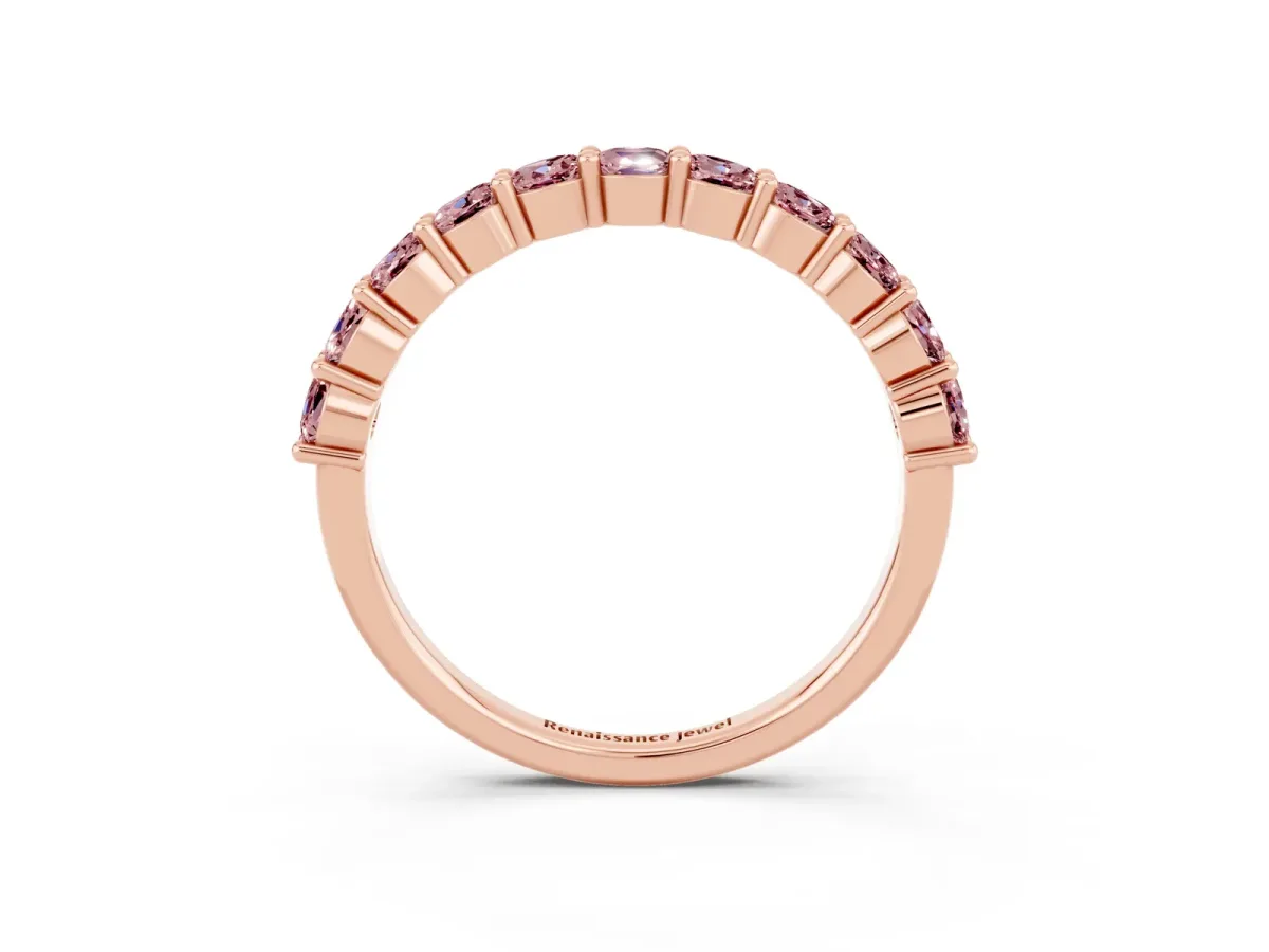 Round Morganite Half Eternity Band with Prong Setting Rose gold
