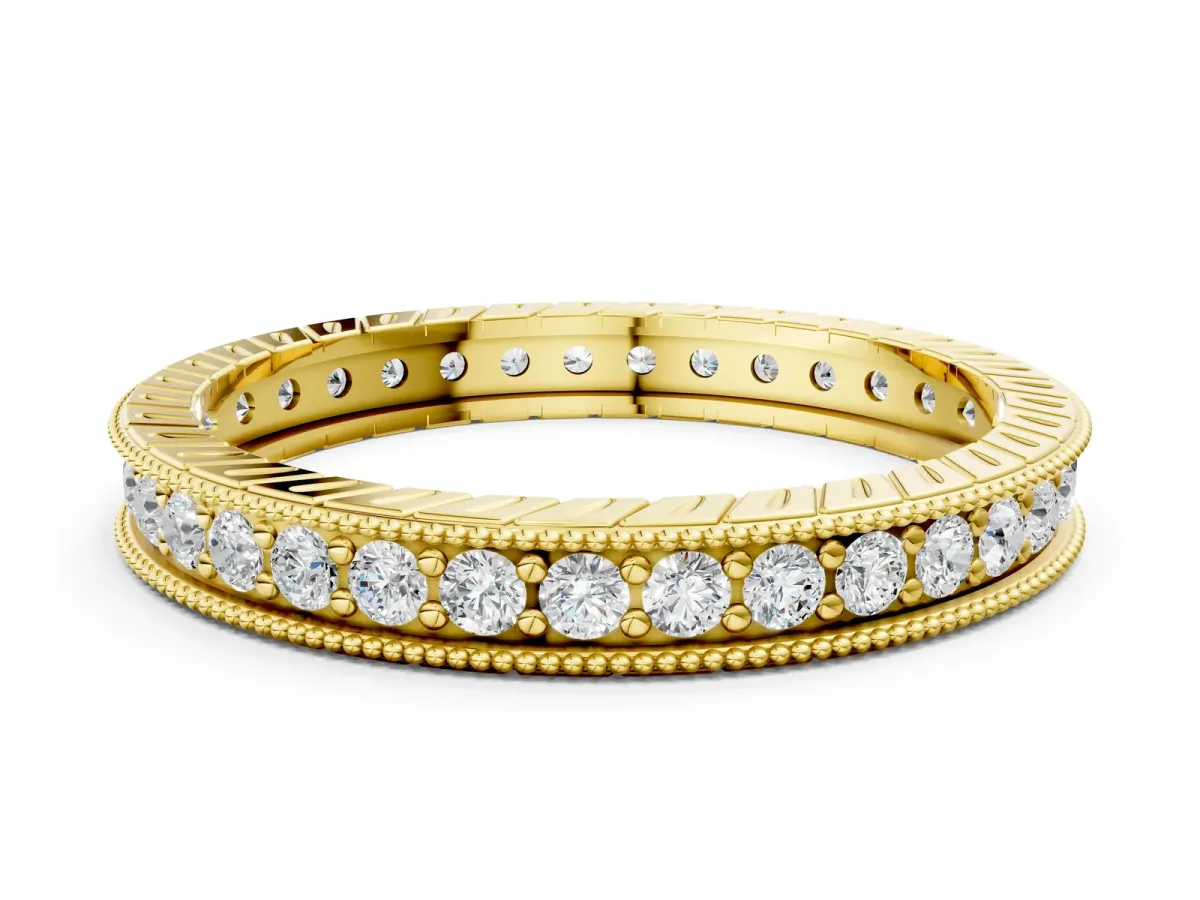 Round Cut Diamond Milgrain Bezel Set Eternity Band Yellow gold