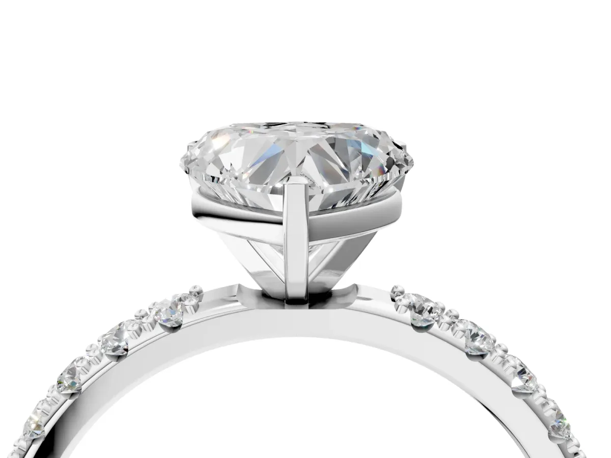 Heart Cut Diamond Solitaire Pavé Band with Four-Prong Setting Platinum