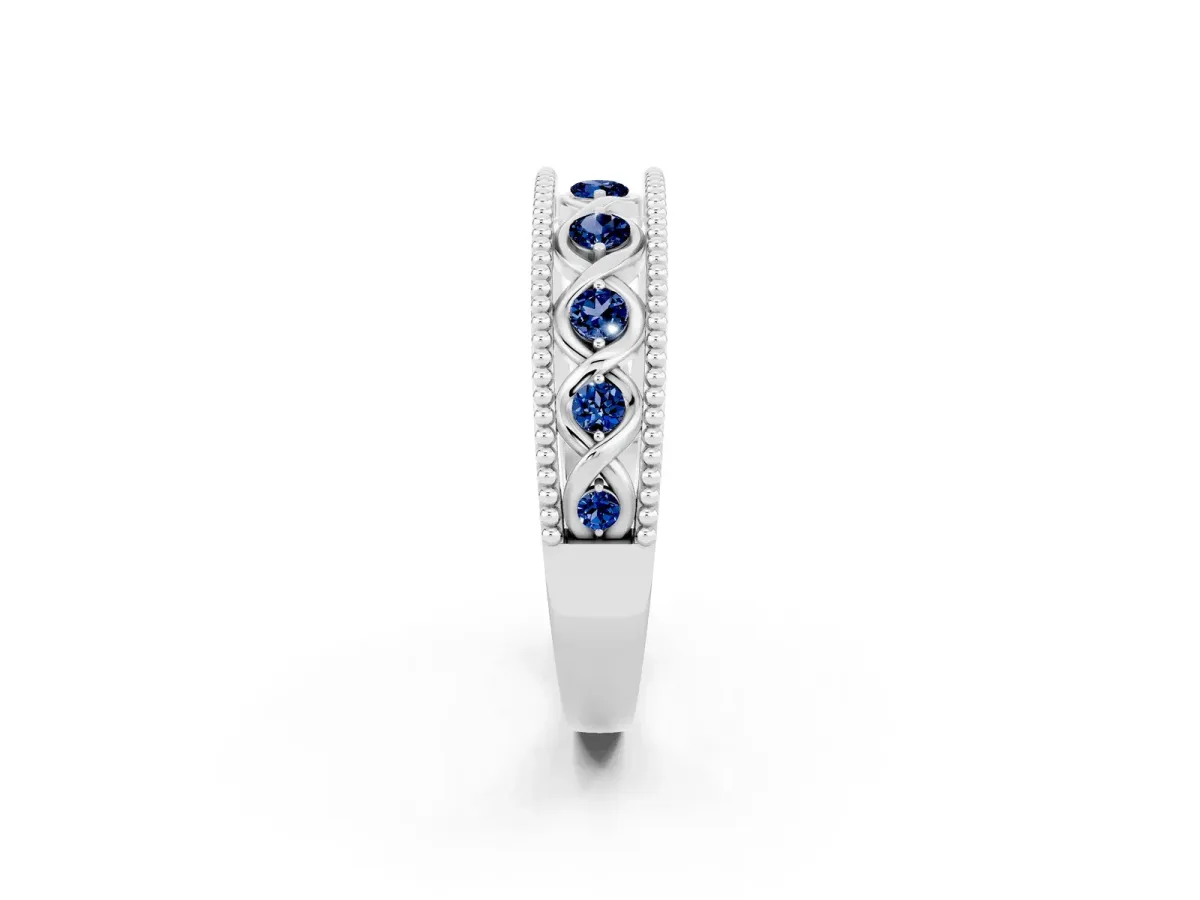 Round Blue Sapphire Twist Milgrain Band with Bezel Setting Platinum