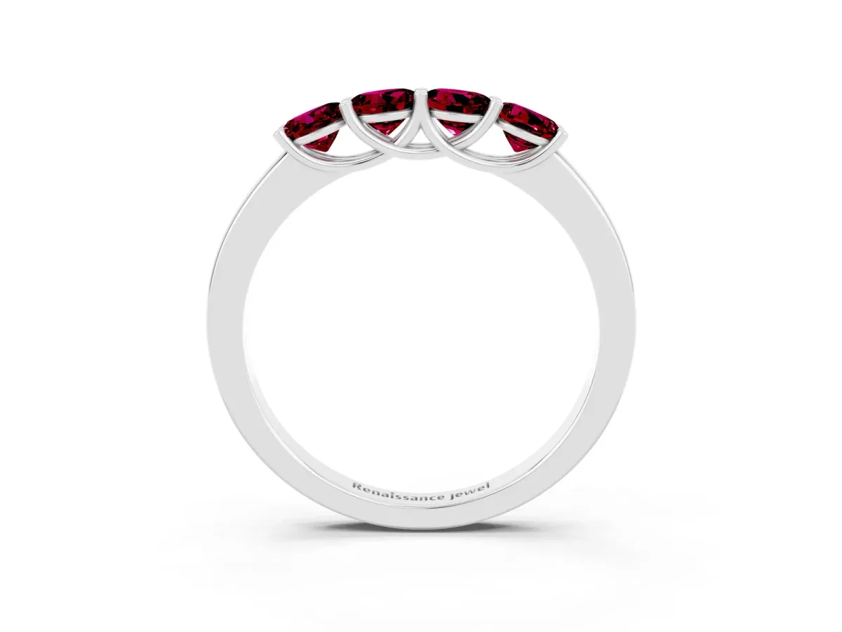 Four-Stone Round Garnet Prong-Set Band Silver