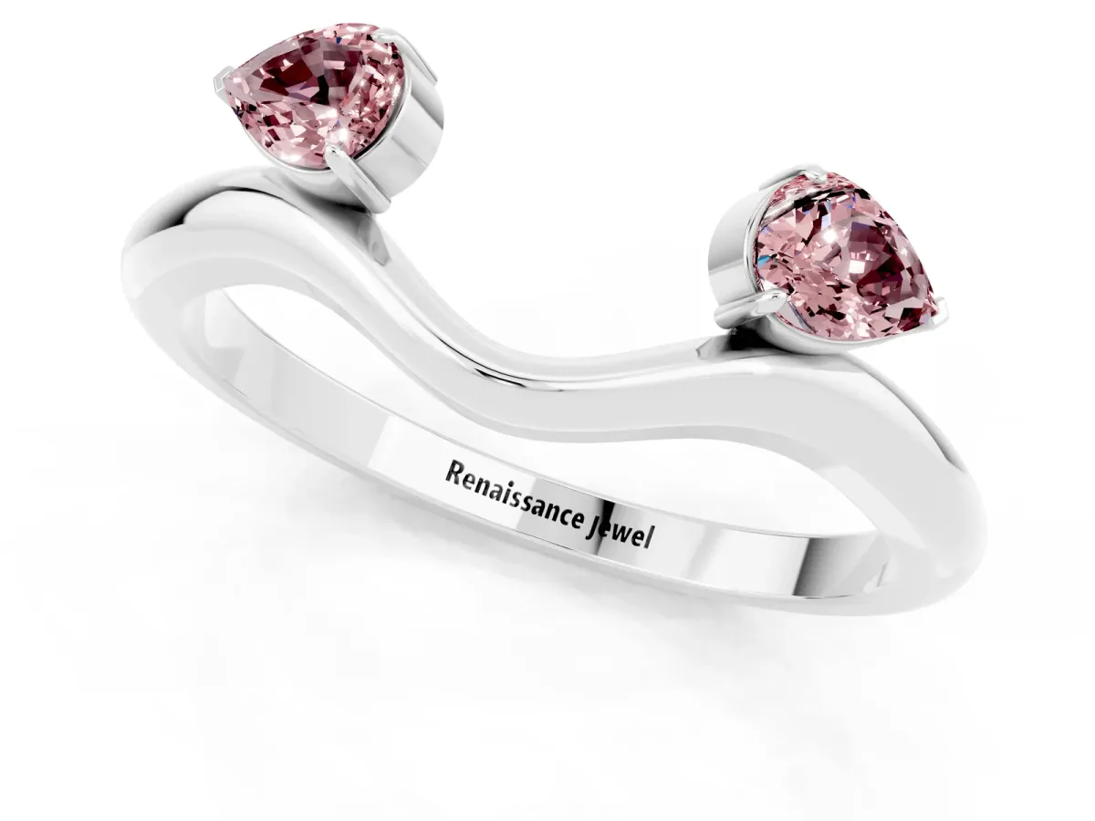 Pear Cut Morganite Two-Stone Open Band Ring with Prong Setting Platinum