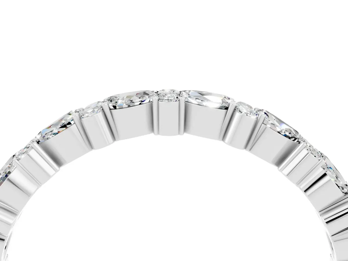 Pear and Round Moissanite Wedding Band Silver