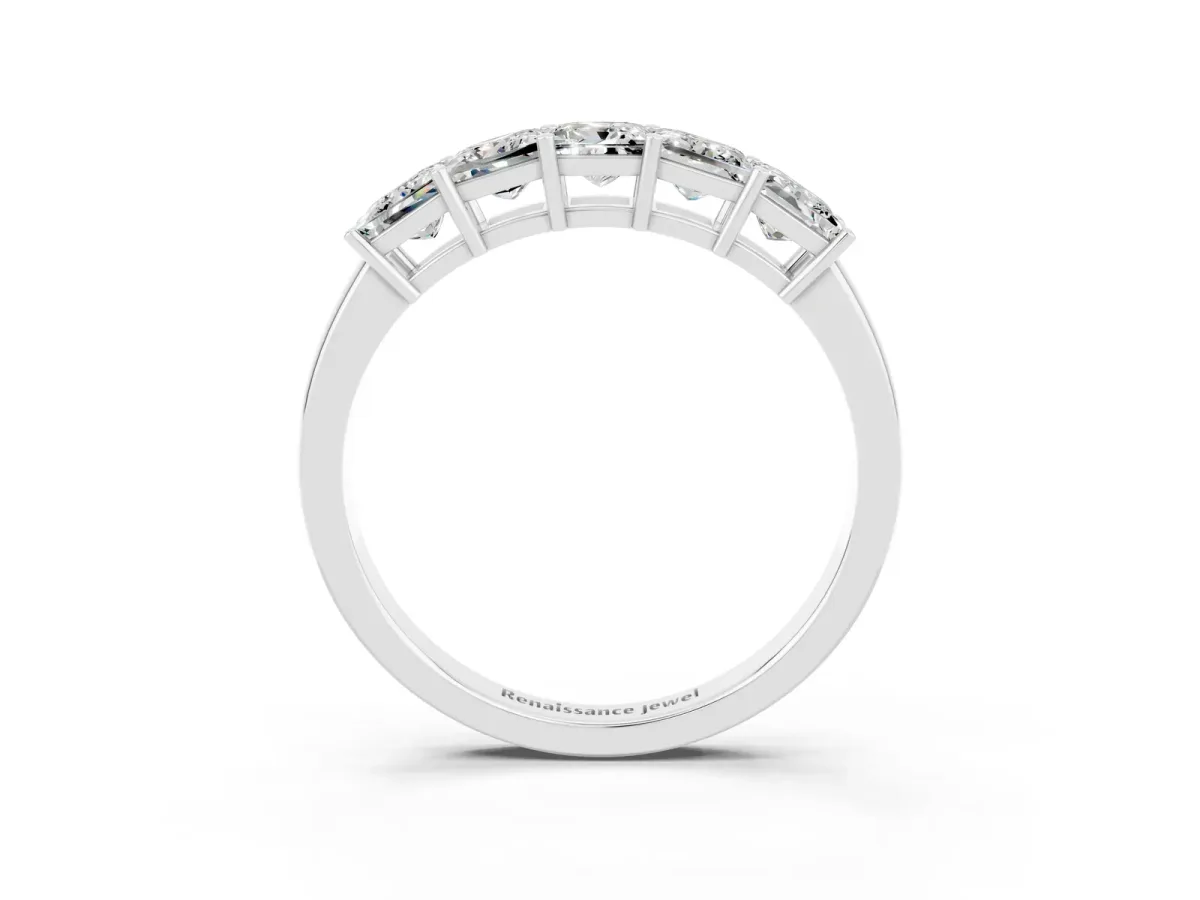 Princess Cut Five-Stone Moissanite Band with Prong Setting Platinum