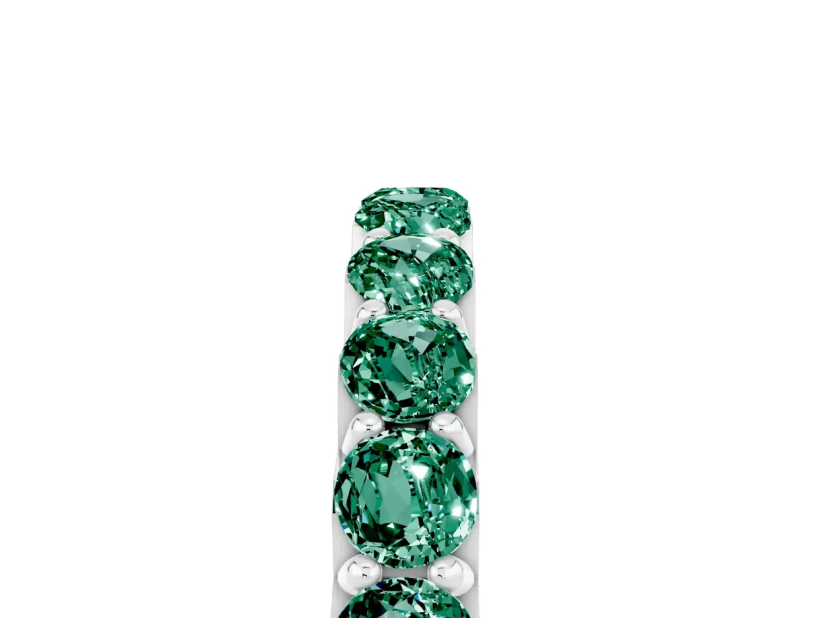 Round Green Sapphire Half Eternity Band with Classic Prong Setting Silver