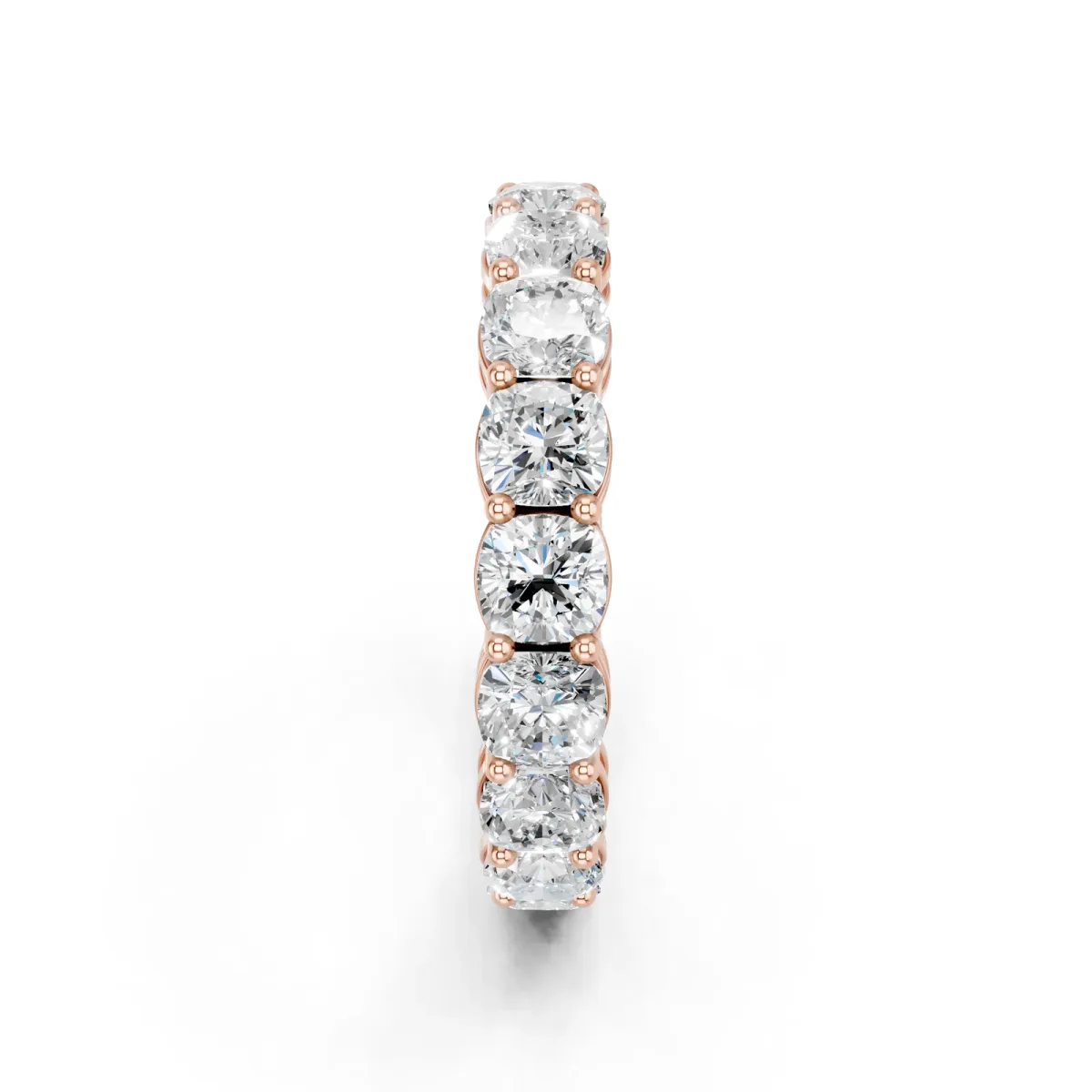 Cushion Cut Eternity Band with Shared Prong Setting Rose gold