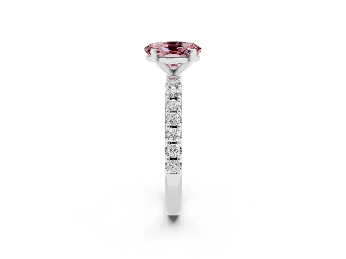 Oval Cut Morganite Solitaire Pavé Band with Four-Prong Setting Silver