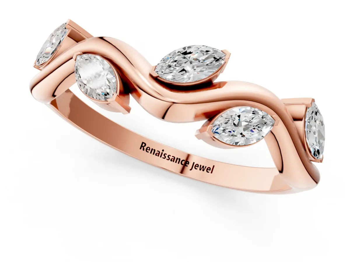 Marquise Diamond Twisted Band with Prong Setting Rose gold