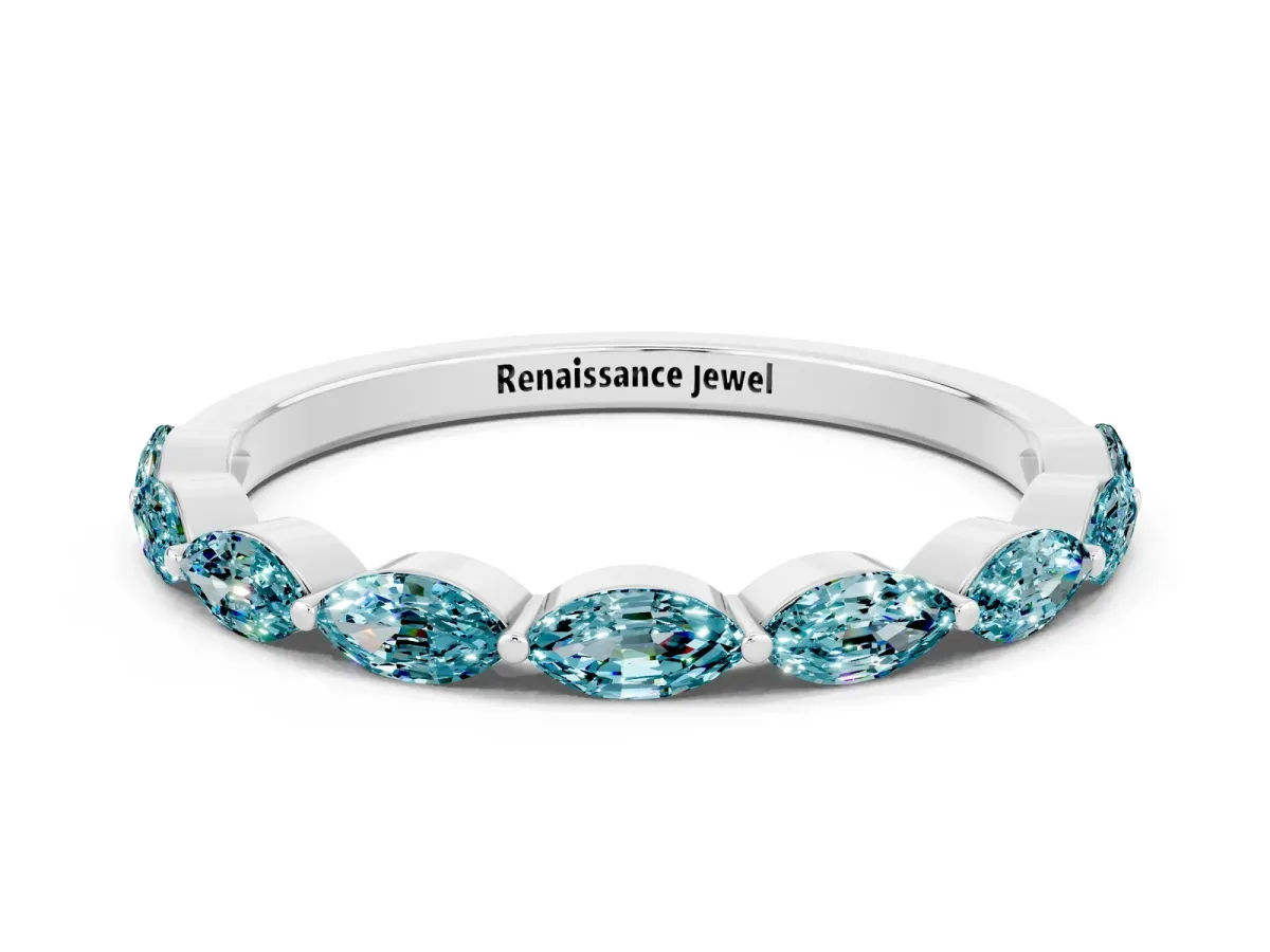 Marquise Blue Topaz Half Eternity Band with Prong Setting Platinum