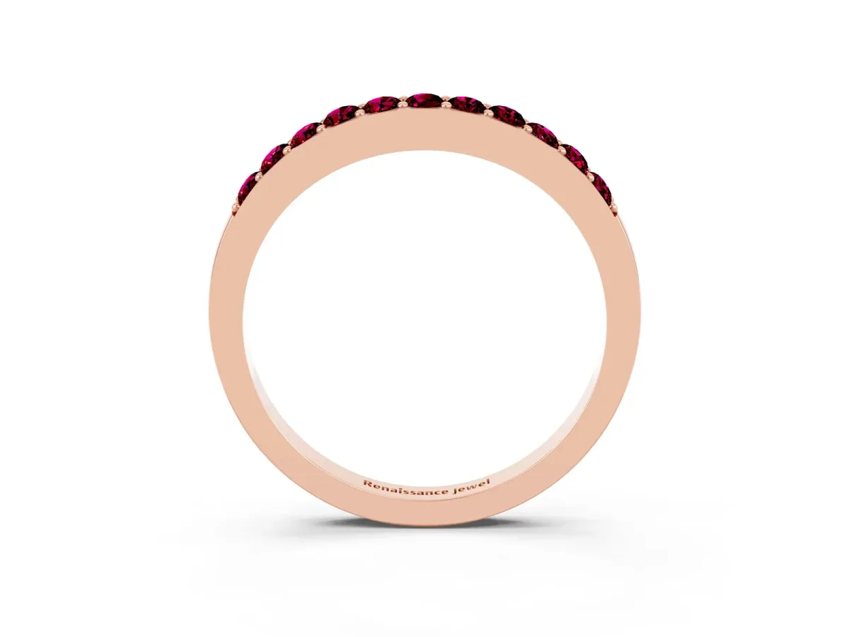 Round Garnet Curved Wedding Band with Channel Setting Rose gold