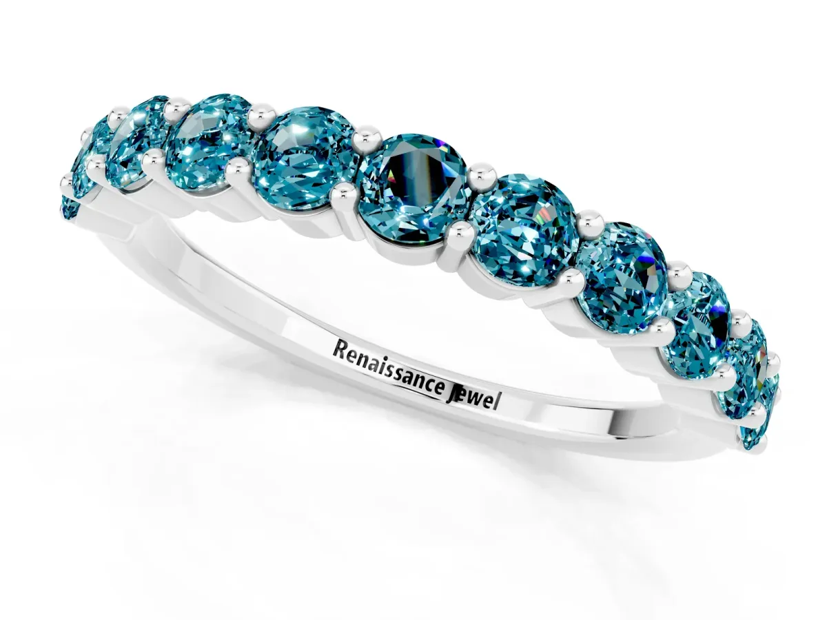 Round Blue Topaz Half Eternity Band with Prong Setting White gold