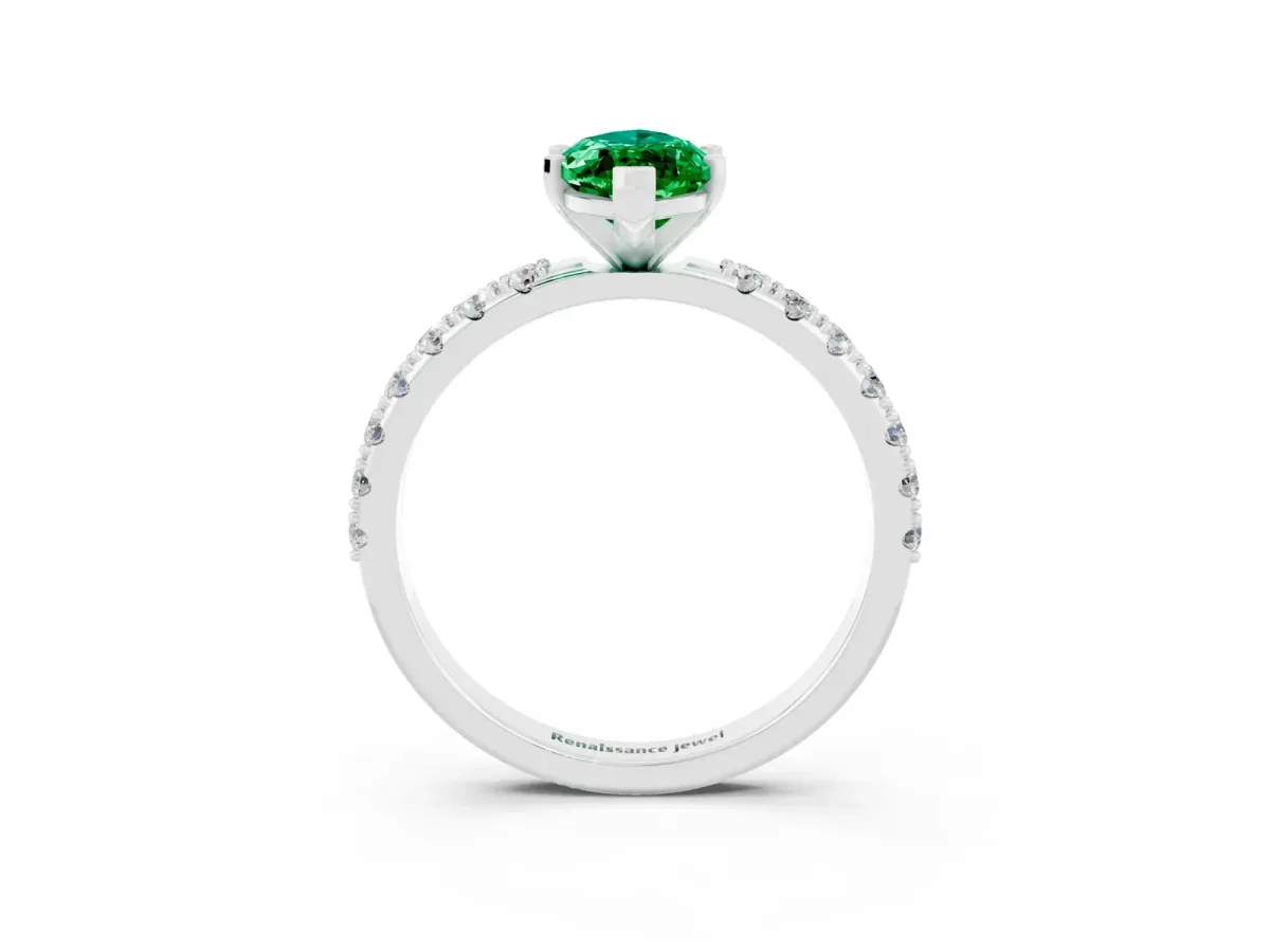 Marquise Cut Emerald Solitaire Pavé Band with Four-Prong Setting Silver