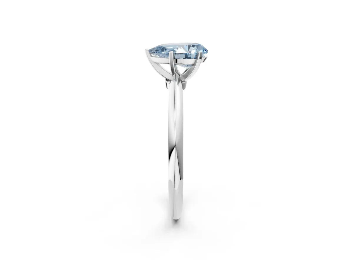 Fancy Blue Pear Cut Diamond Solitaire Ring with Six-Prong Setting and Classic Band Platinum