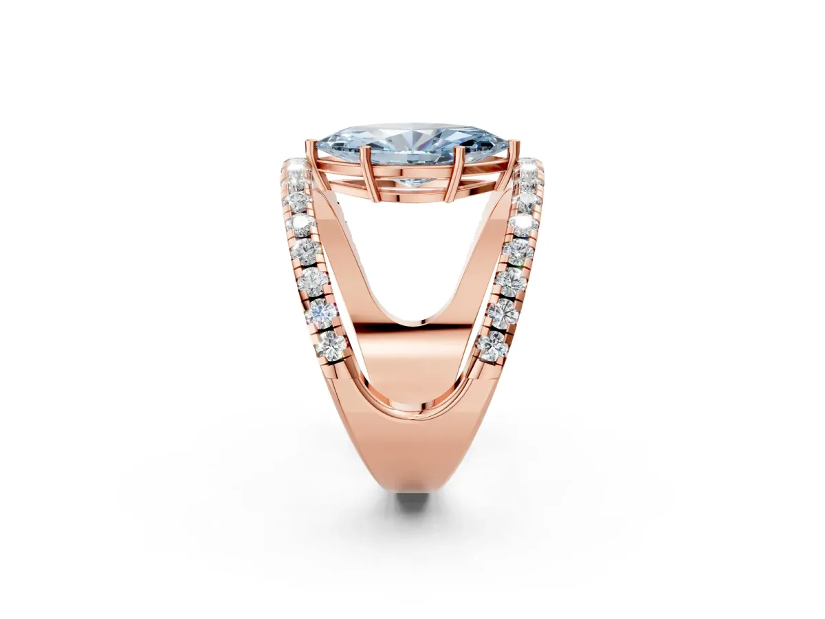 Fancy Blue Marquise Cut Solitaire Split Shank Pave Diamond Ring Rose gold