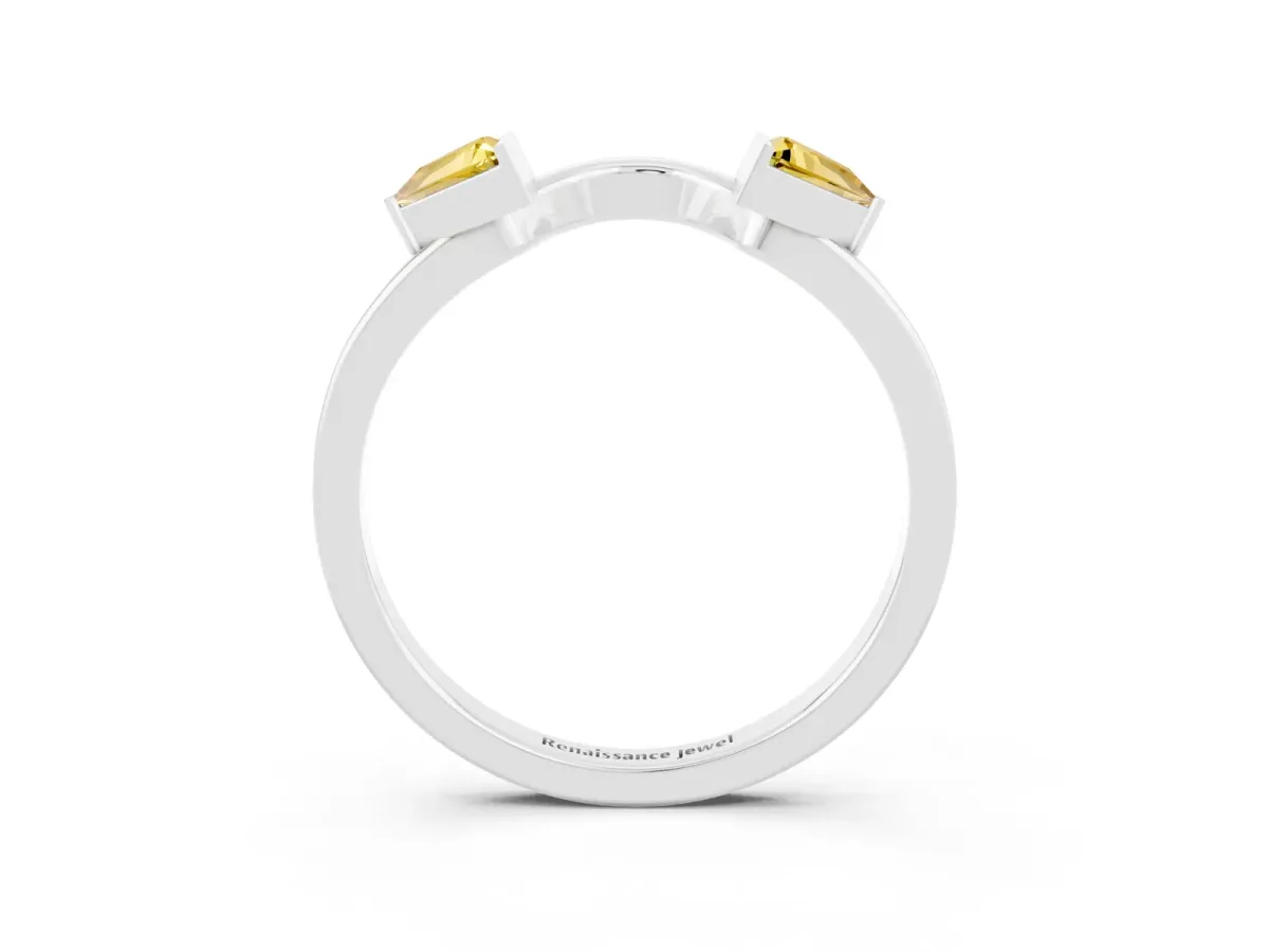 Trillion Yellow Sapphire Open Band Ring with Bezel Setting Silver