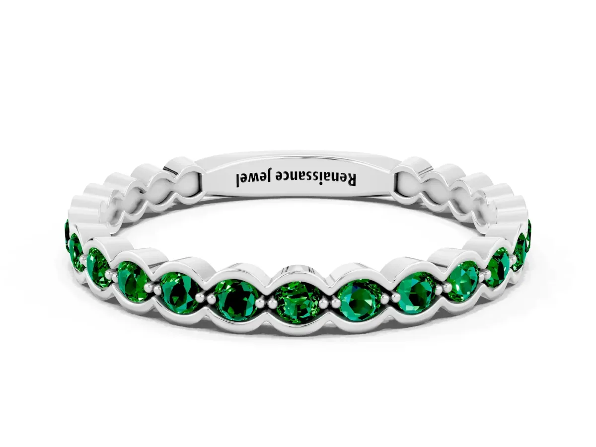 Round Emerald Bezel Set Eternity Band White gold