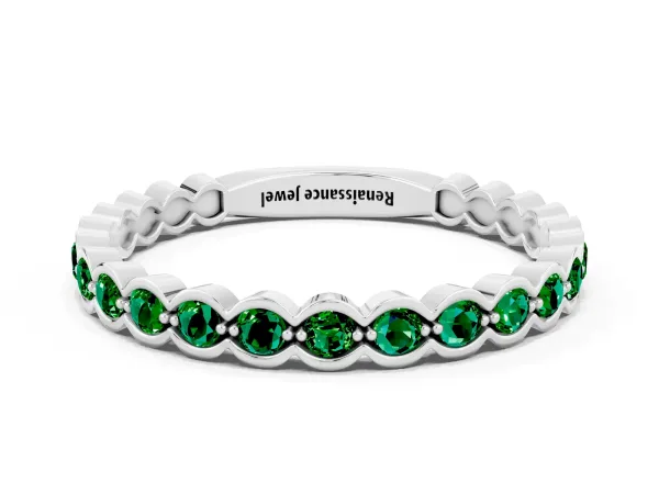 Round Emerald Bezel Set Eternity Band Platinum
