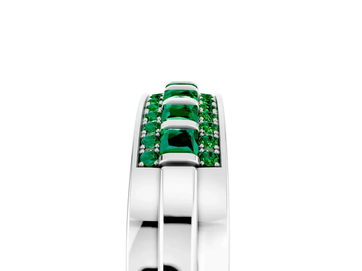 Bar-Set Princess Cut Emerald Pavé Band Silver