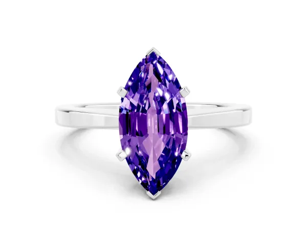 Marquise Cut Tanzanite Solitaire Engagement Ring with Classic Band and Four-Prong Setting Platinum