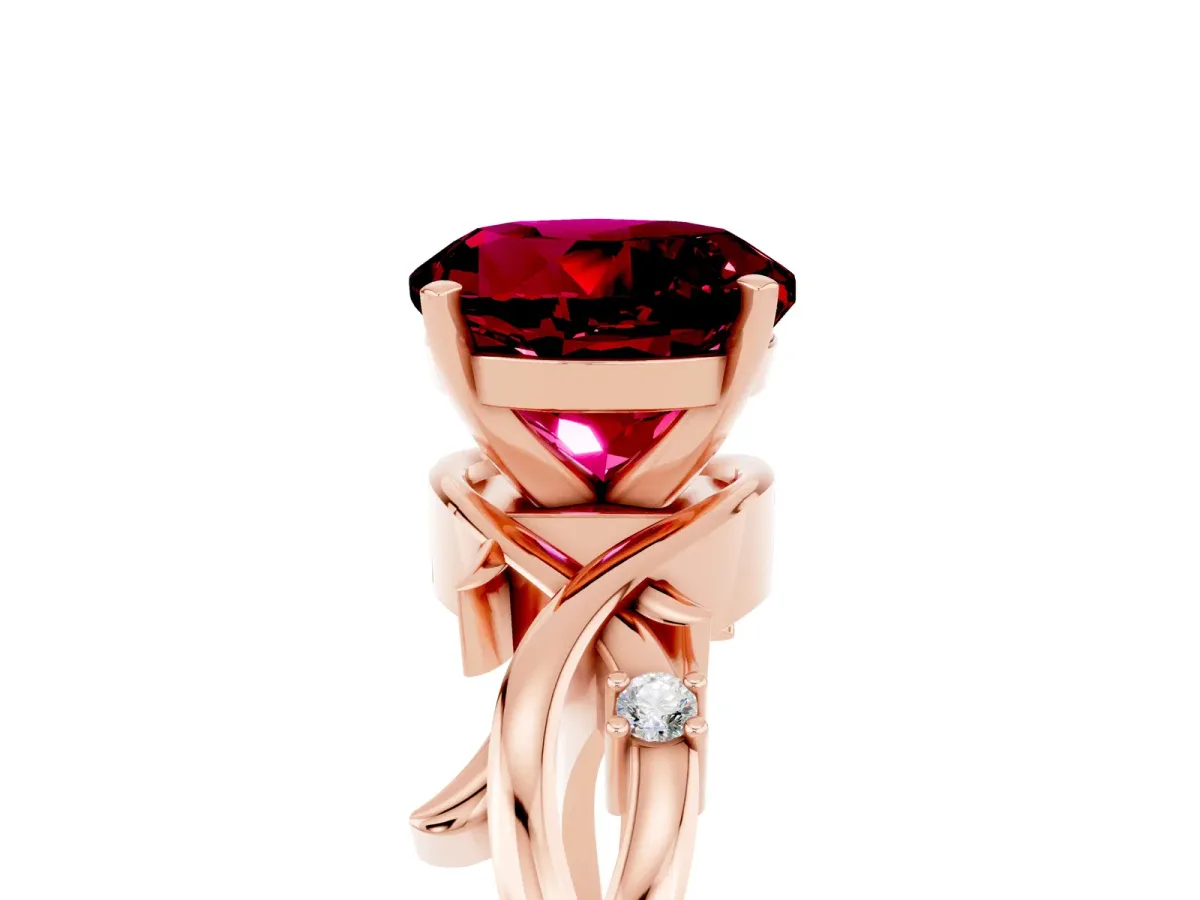 Round Cut Garnet Solitaire Ring with Twisted Band and Prong Setting Rose gold