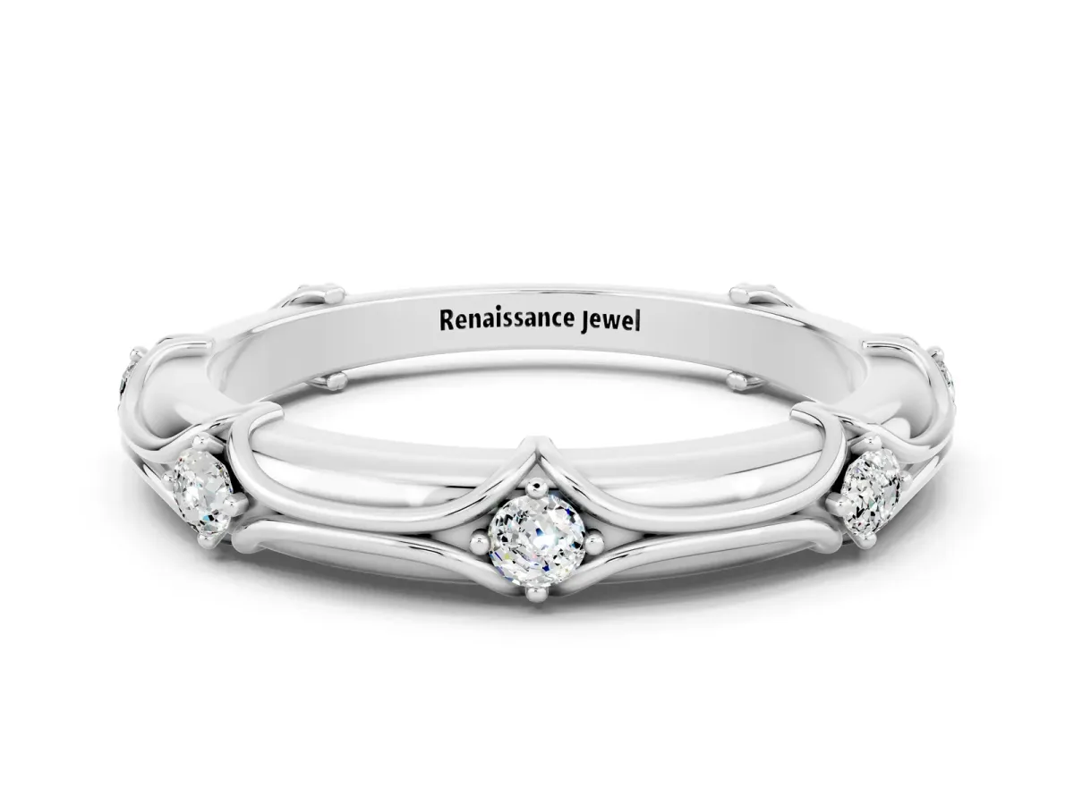 Round Moissanite Prong Set Milgrain Eternity Band Platinum