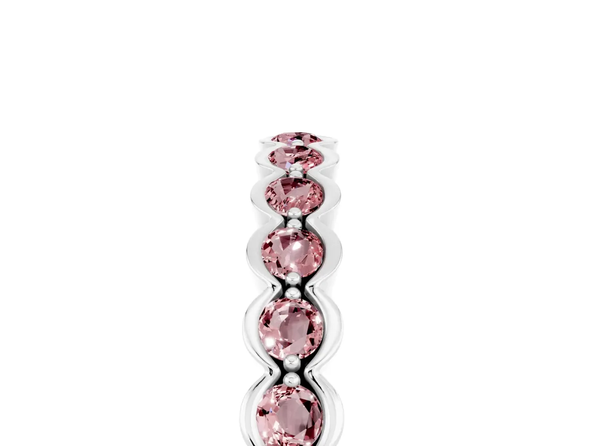 Round Morganite Bezel Set Eternity Band Silver