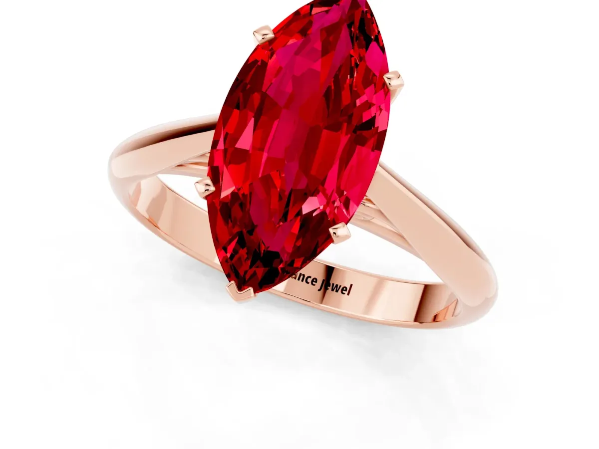 Marquise Cut Ruby Solitaire Engagement Ring with Cathedral Setting and Four-Prong Mount Rose gold