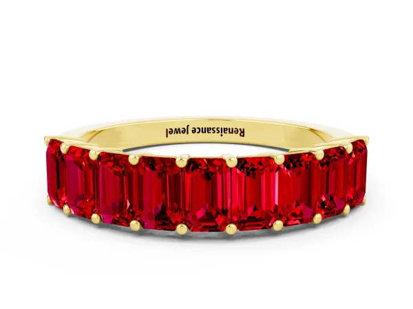 Emerald Cut Ruby Prong-Set Eternity Band Yellow gold