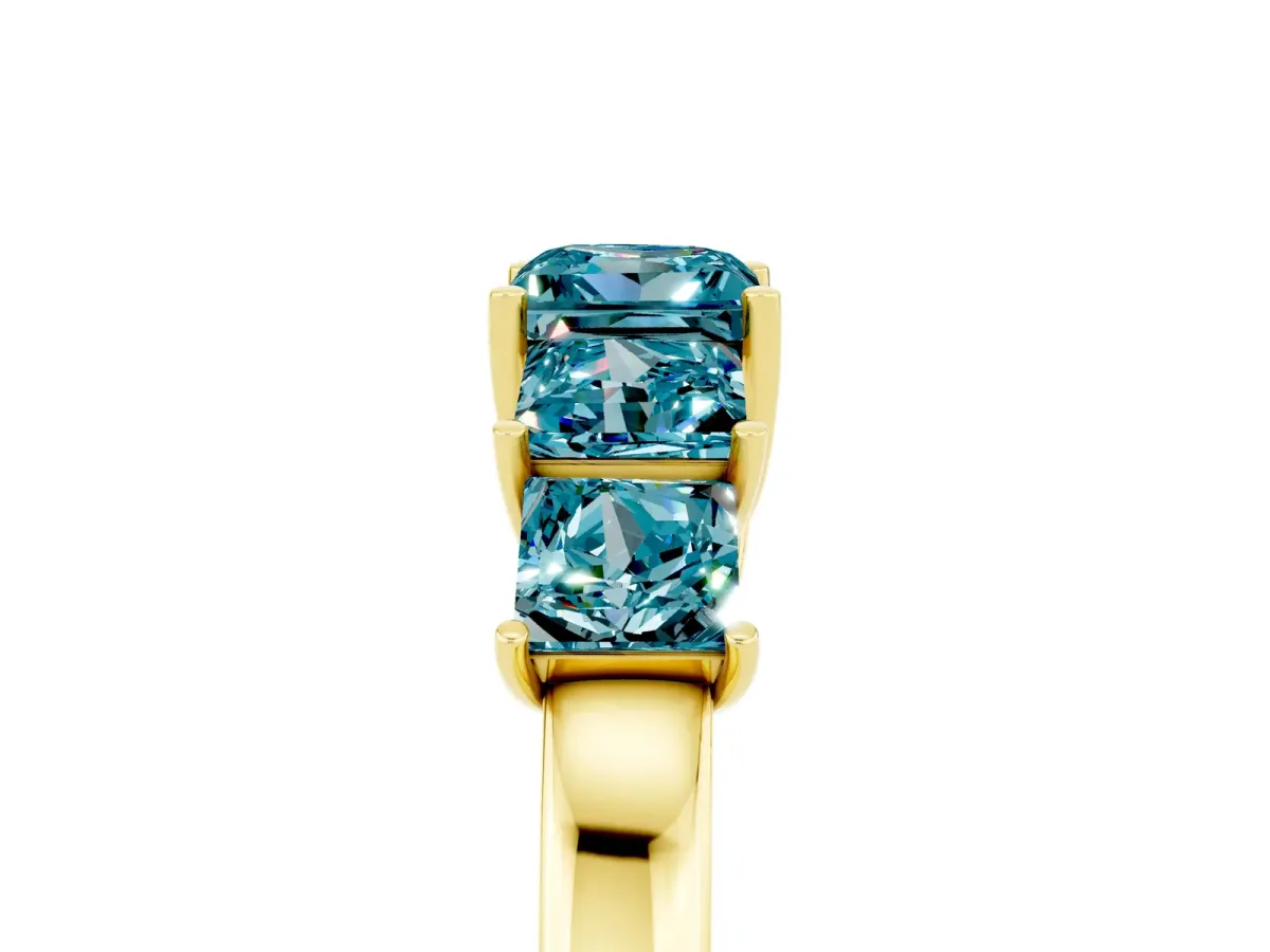 Princess Cut Five-Stone Blue Topaz Ring with Classic Prong Setting Yellow gold