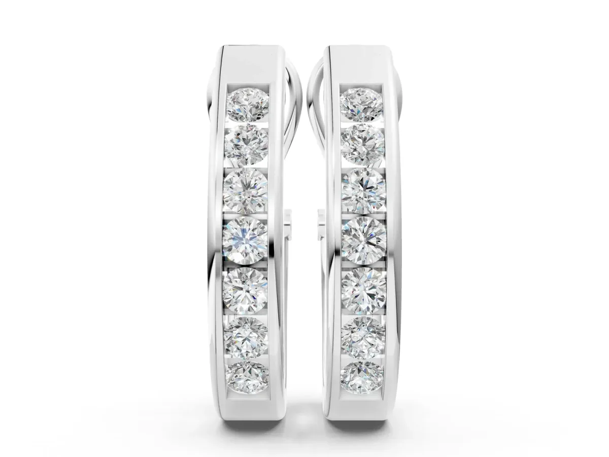 Channel-Set Round Diamond Hoop Earrings in White Gold Silver