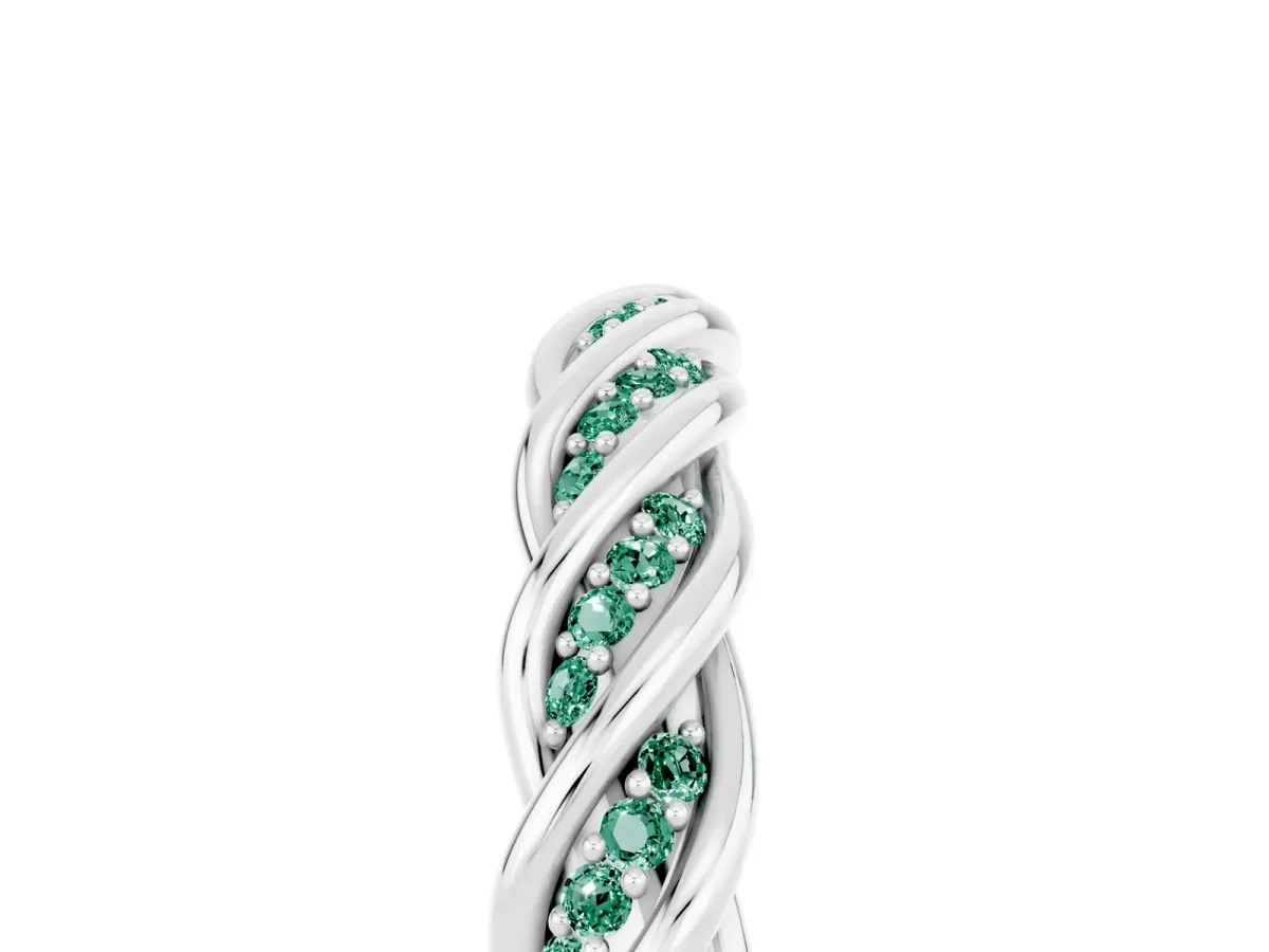 Twisted Pavé Round Green Sapphire Eternity Band with Shared Prong Setting White gold